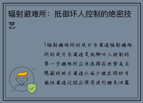 辐射避难所：抵御坏人控制的绝密技艺